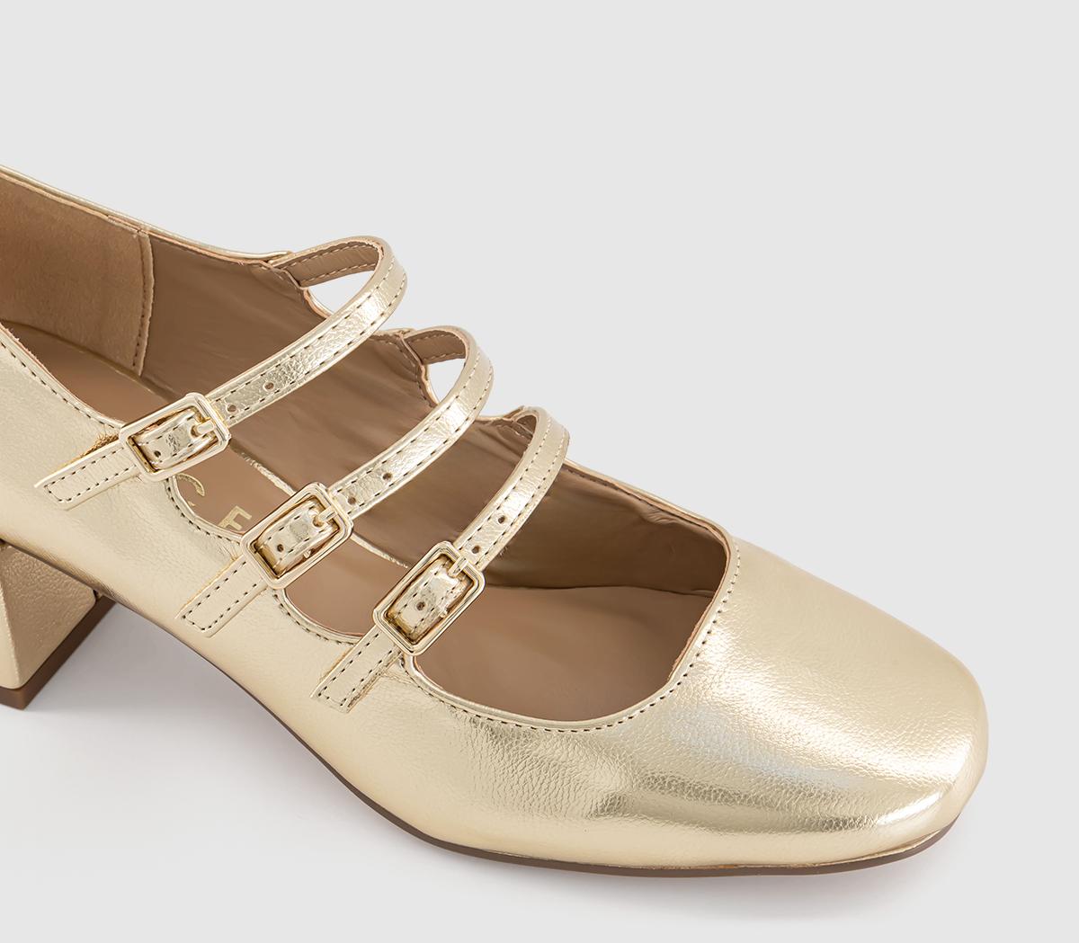 OFFICEMarvellous Triple Stap Mary Jane Block Heels OFFICEMarvellous Triple Stap Mary Jane Block HeelsGold