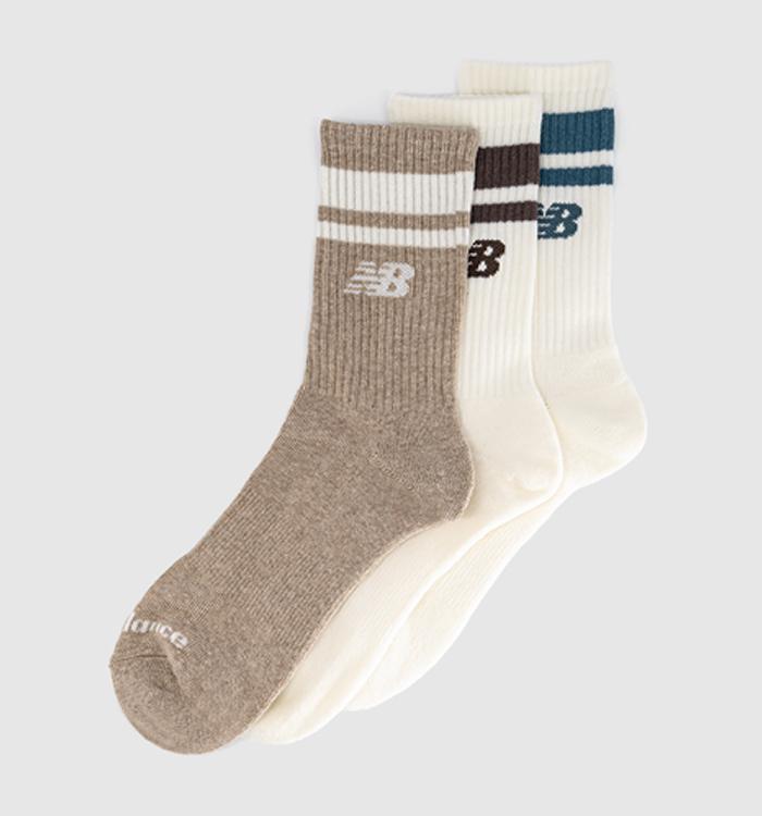 New Balance Socks Nb Essentials Line Midcalf 3 Pairs Socks Stone Chocolate Teal Stripe