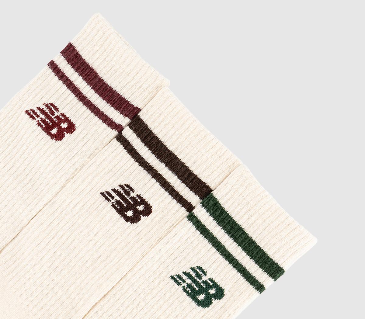 New Balance SocksNb Essentials Line Midcalf 3 PairsGreen Burgundy Brown