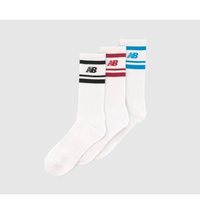 New Balance Socks Kids Nb In-stripe Logo Crew Socks Black Red Blue Stripe
