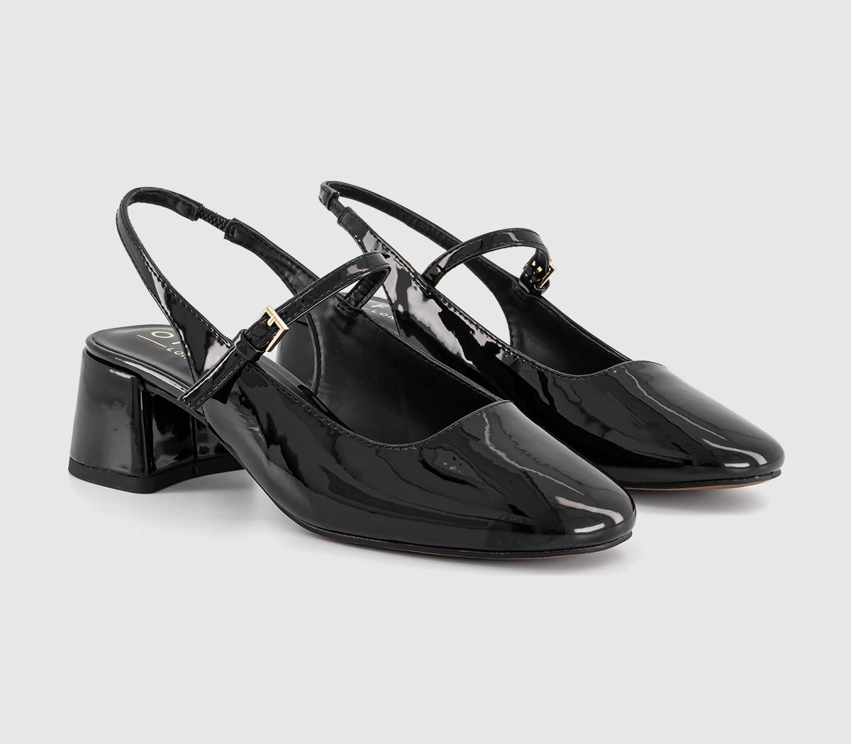 OFFICE Mollie Slingback Block Heels Black Patent - Mid Heels