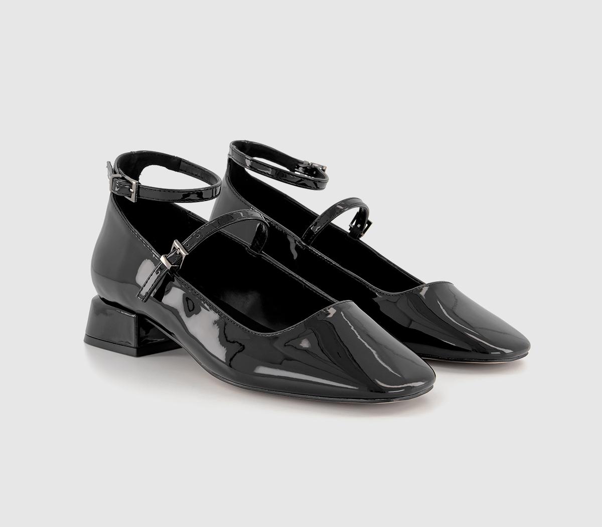OFFICEMighty Low Block Ankle Strap Mary JanesBlack Patent