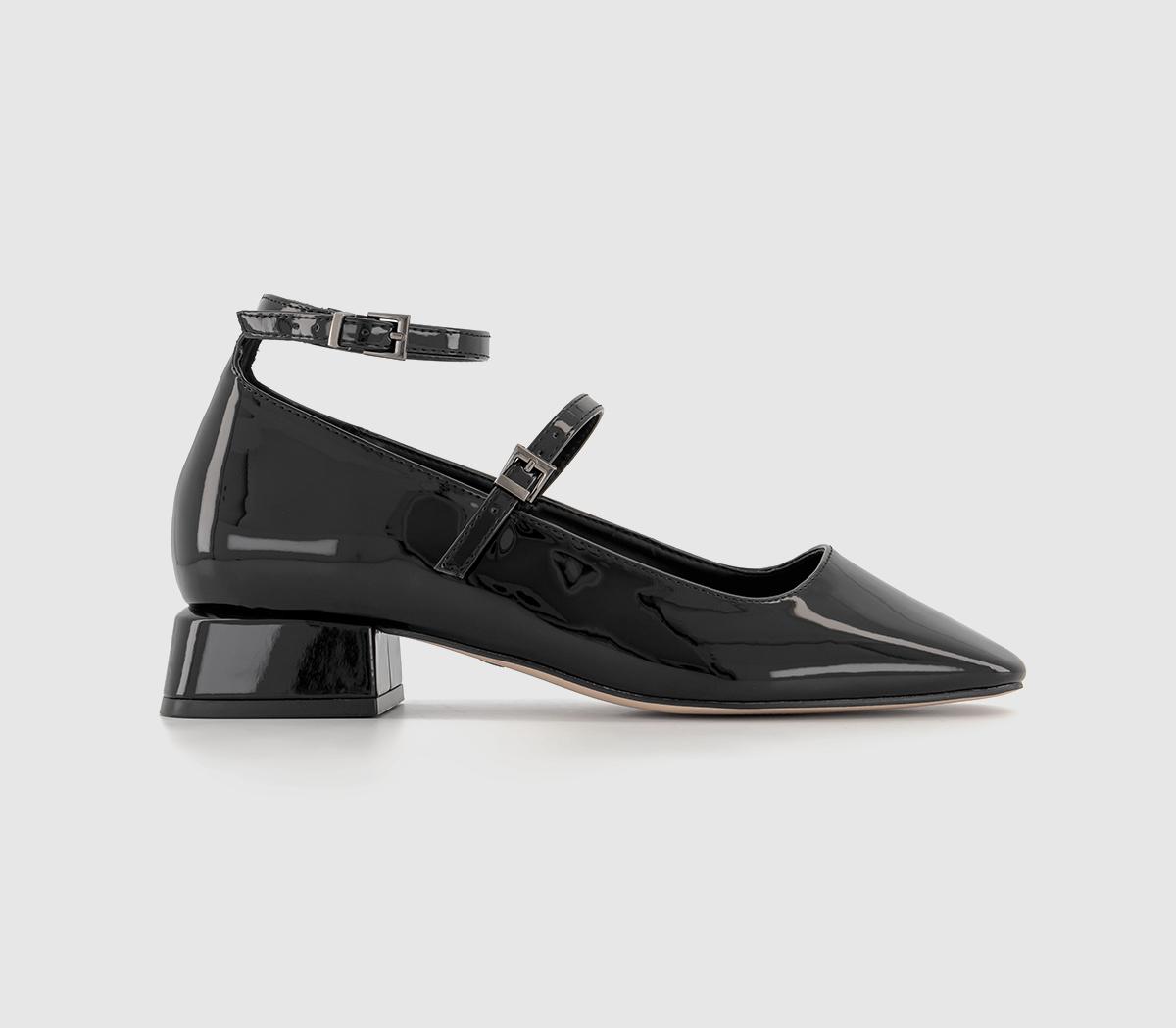 OFFICEMighty Low Block Ankle Strap Mary JanesBlack Patent