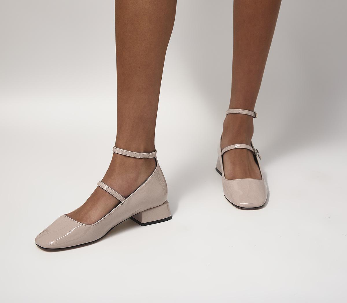 OFFICEMighty Low Block Ankle Strap Mary Janes OFFICEMighty Low Block Ankle Strap Mary JanesTaupe Patent