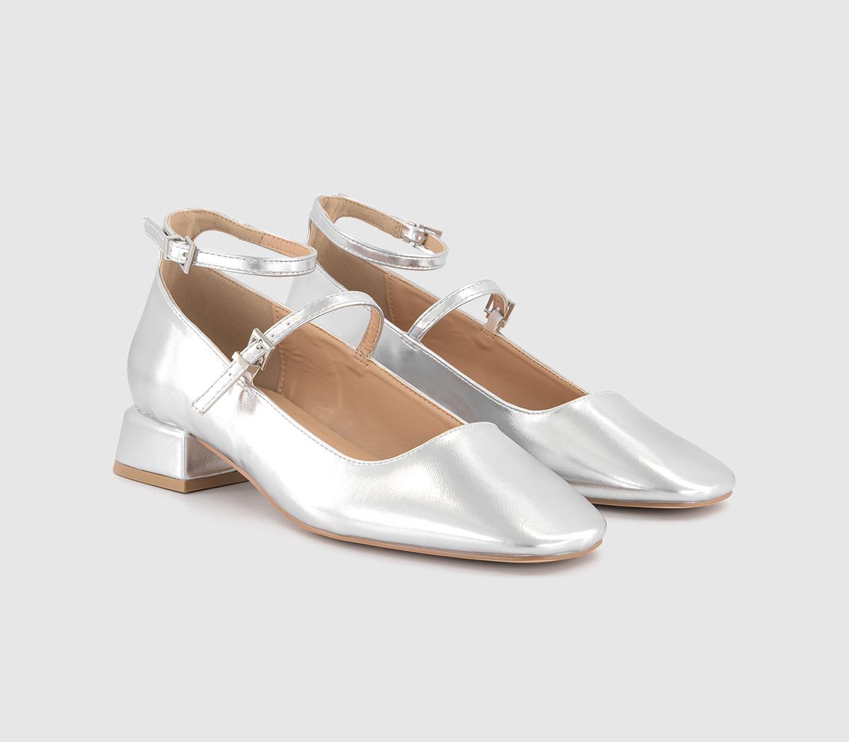 OFFICEMighty Low Block Ankle Strap Mary JanesSilver