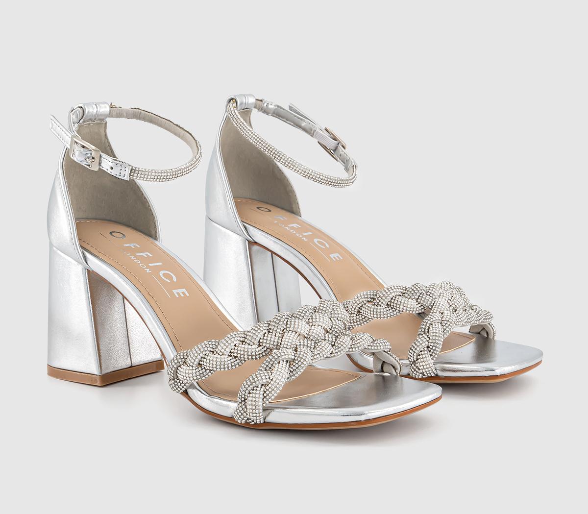 OFFICEMila Embellished Block HeelsSilver Embellished