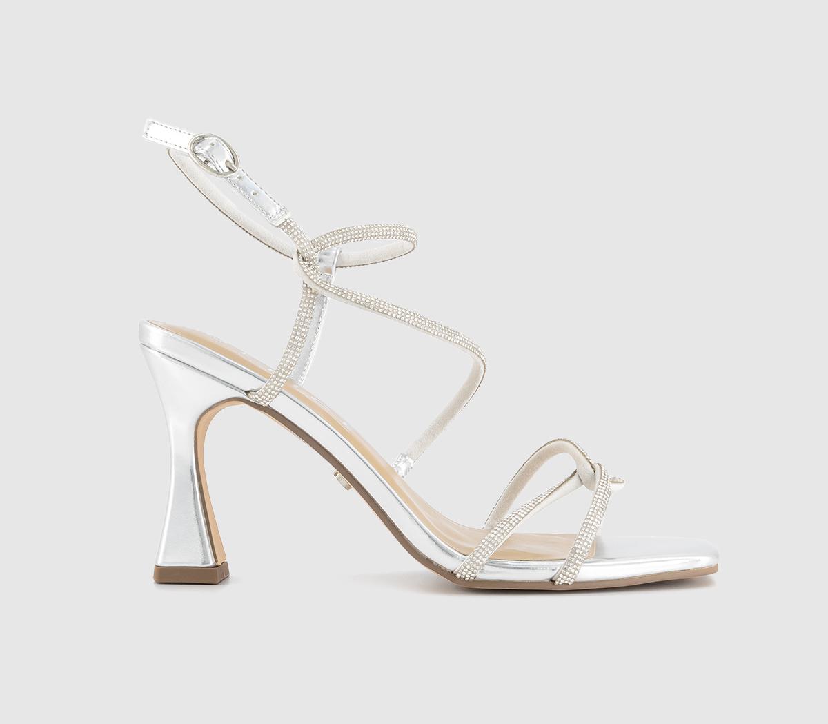 Magic Strappy Heeled Sandals Silver Embellished
