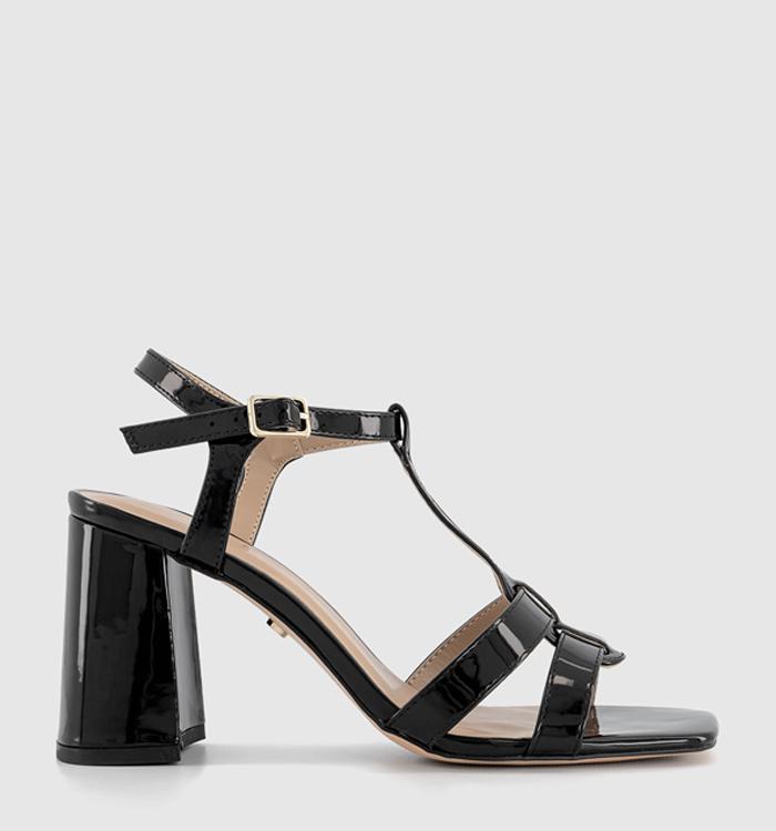 OFFICE Halo Tbar Heeled Sandals Black Patent