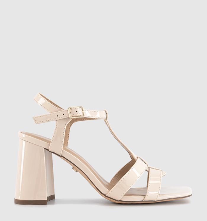 OFFICE Halo Tbar Heeled Sandals White Patent