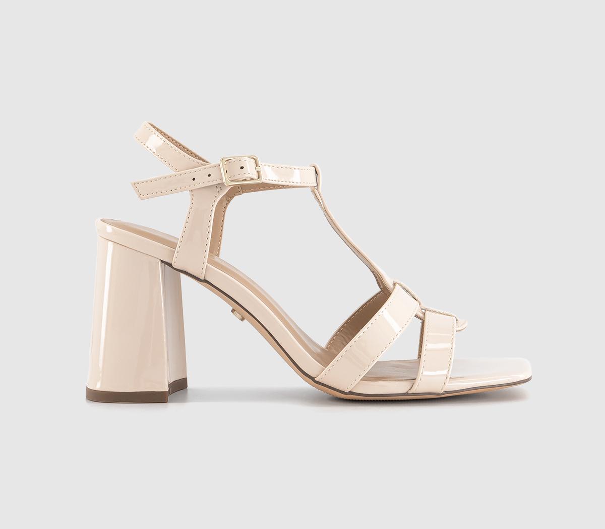 Halo Tbar Heeled Sandals White Patent