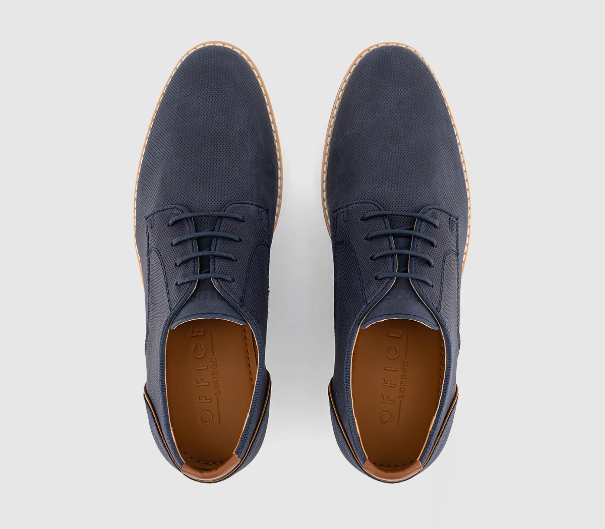 OFFICE Chapter White Sole Embossed Derby Shoes Navy - Men's Casual Shoes