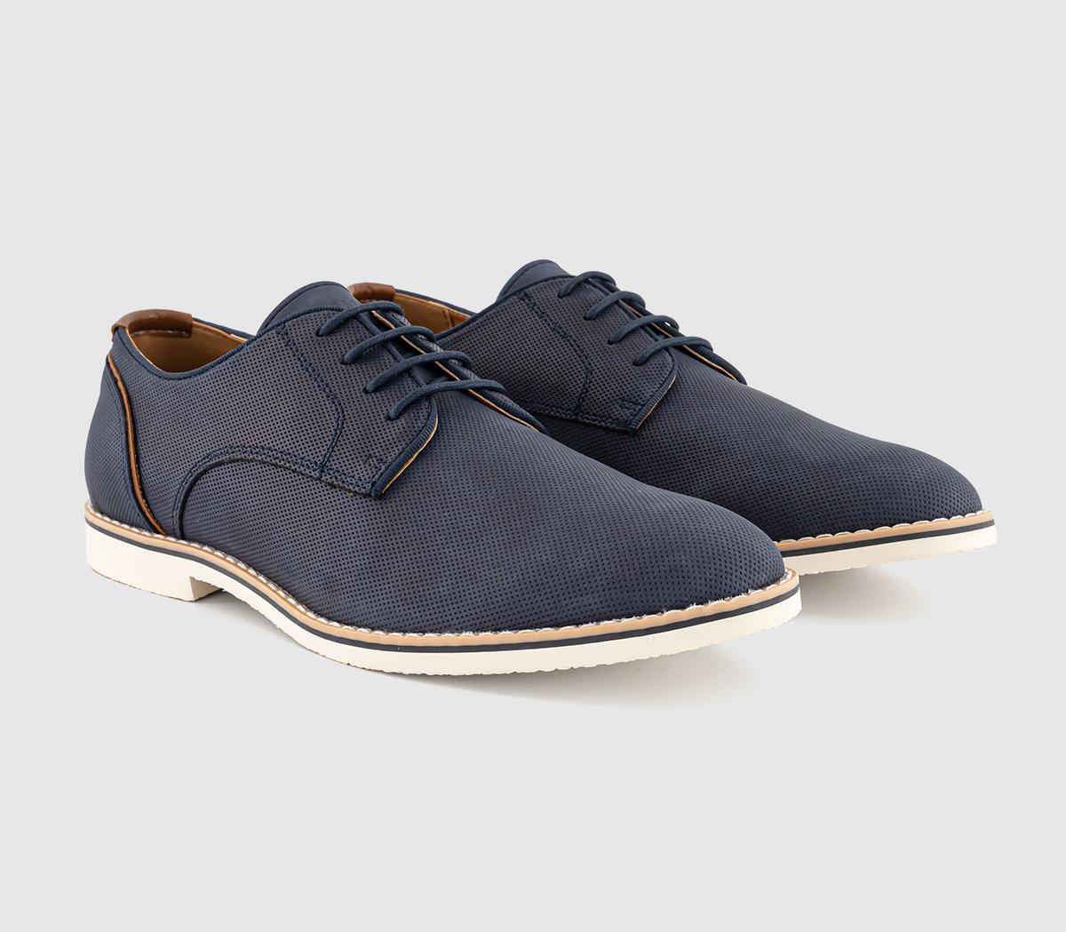 OFFICE Chapter White Sole Embossed Derby Shoes Navy - Men's Casual Shoes