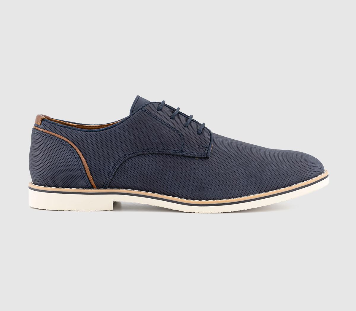 Chapter White Sole Embossed Derby Shoes Navy Blue