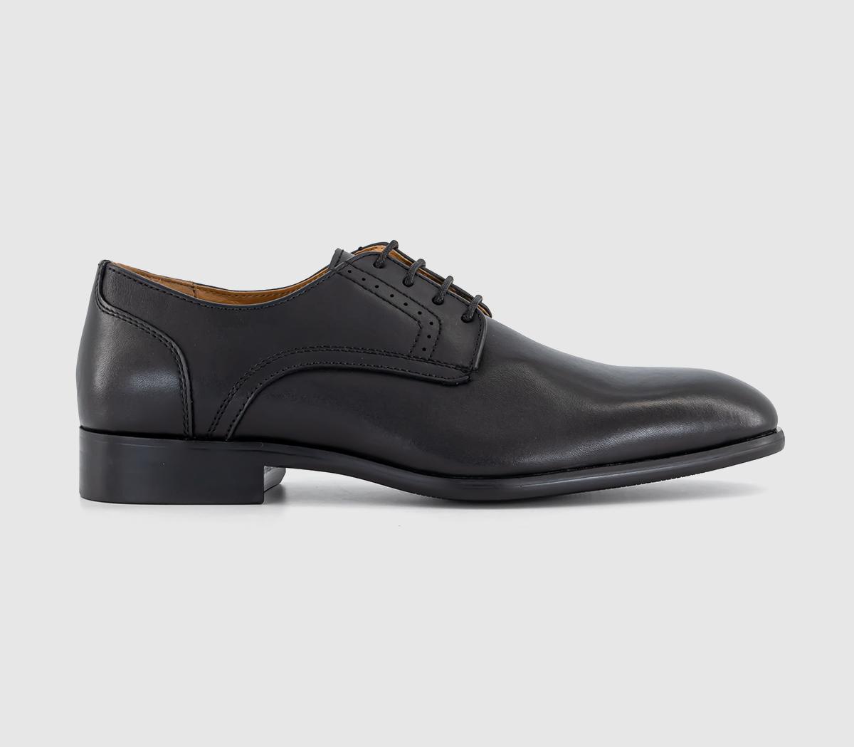 OFFICE Mens Major Plain Toe Derby Shoes Black Leather, 7