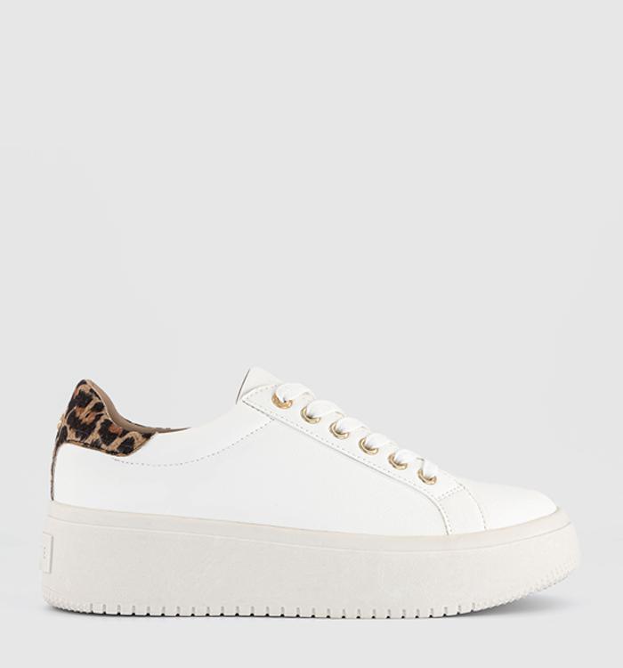 OFFICE Fae Platform Lace Up Trainers White Leopard