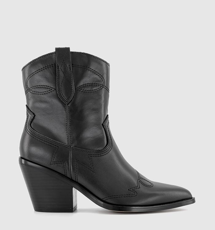 OFFICE Anderson Western Ankle Boots Black Leather