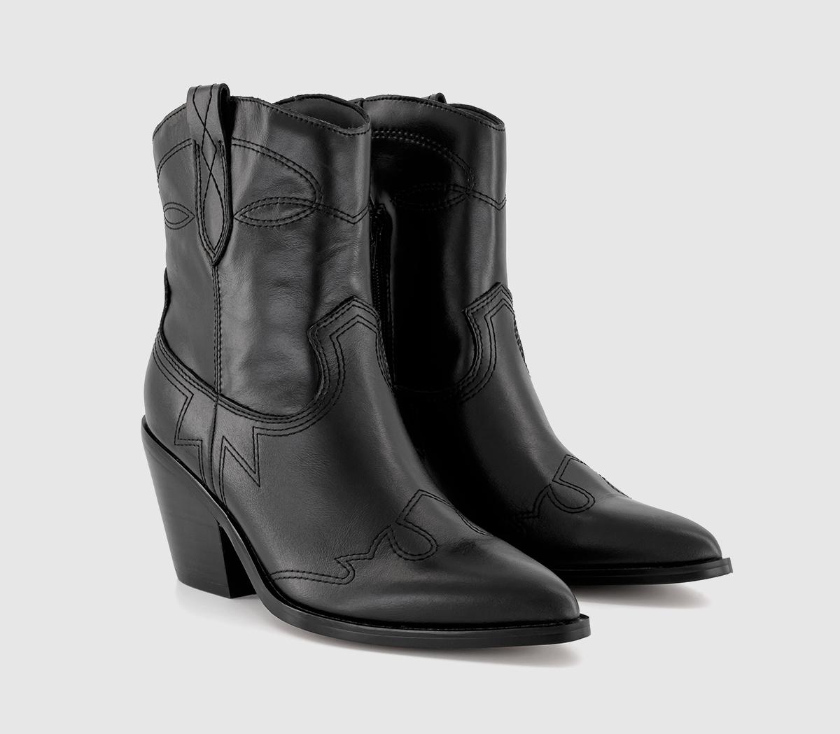 OFFICE Anderson Western Ankle Boots Black Leather - Women's Ankle Boots