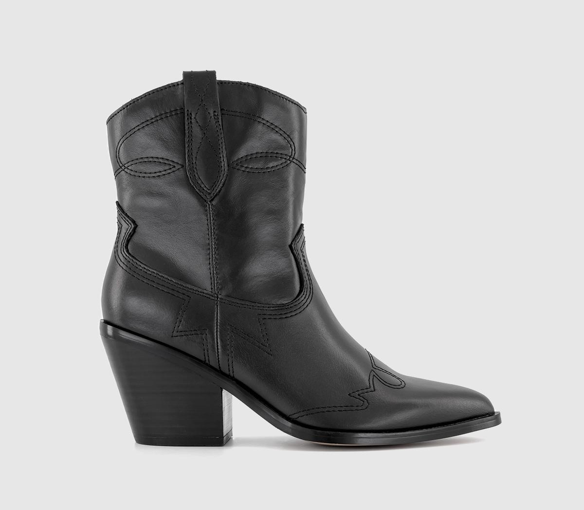 OFFICEAnderson Western Ankle BootsBlack Leather
