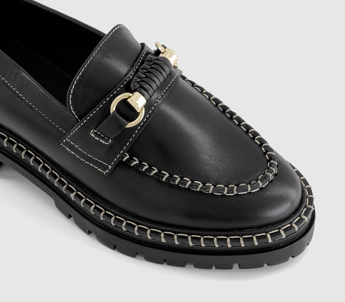 OFFICE Finchly Contrast Stitch Loafers Black Leather - Flat Shoes for Women