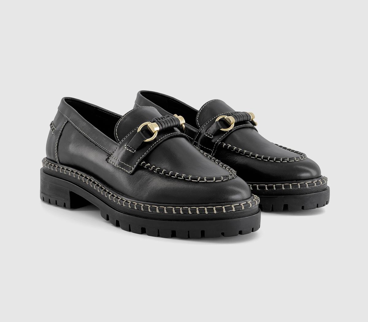 OFFICE Womens Finchly Contrast Stitch Loafers Black Leather, 3
