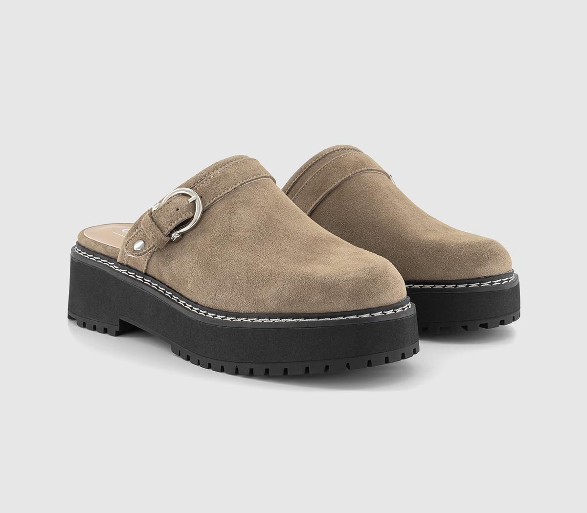 OFFICEFawne Western Buckle Chunky Clogs OFFICEFawne Western Buckle Chunky ClogsBeige