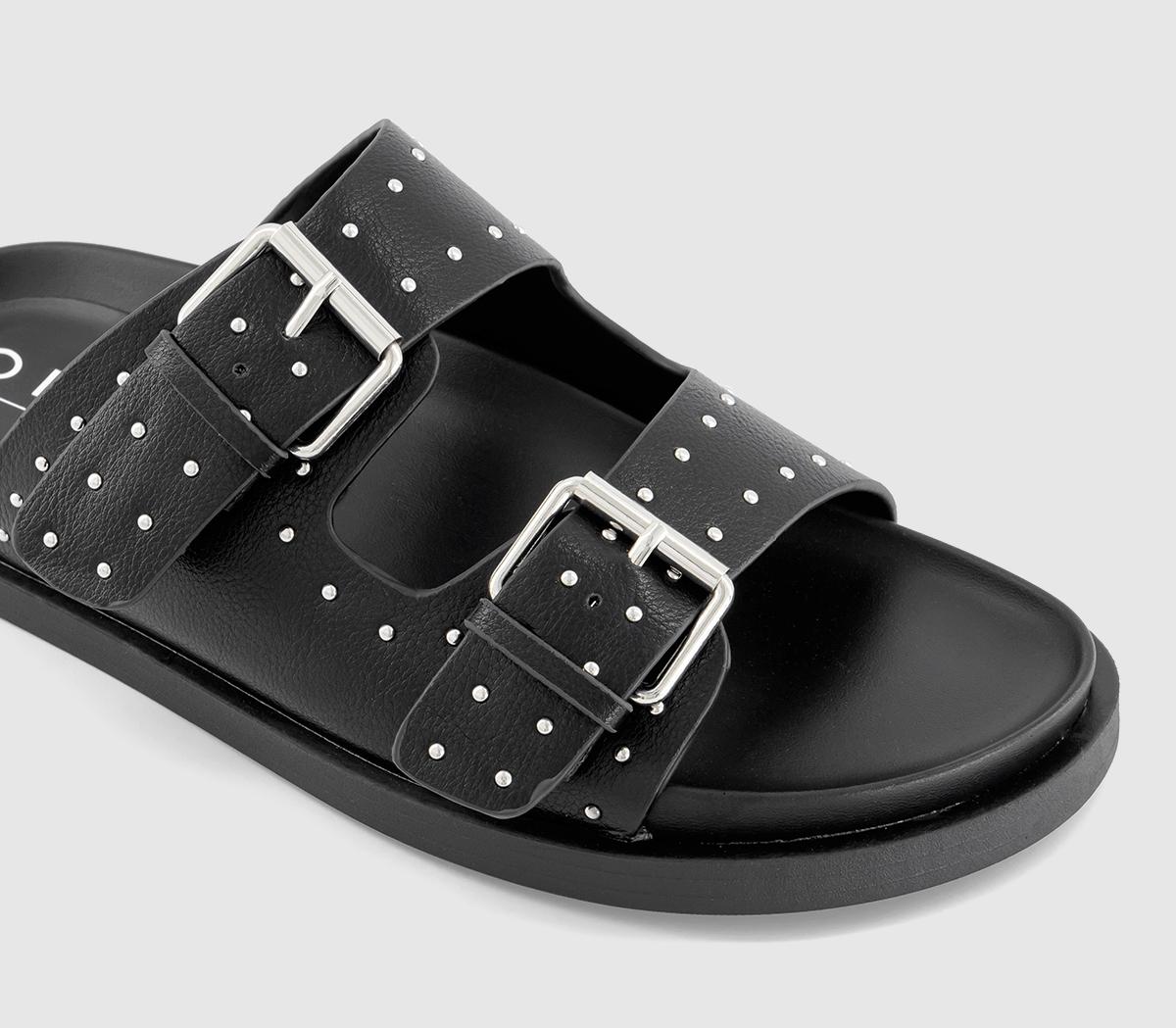 OFFICEScarlett Double Strap Studded Footbed SandalsBlack