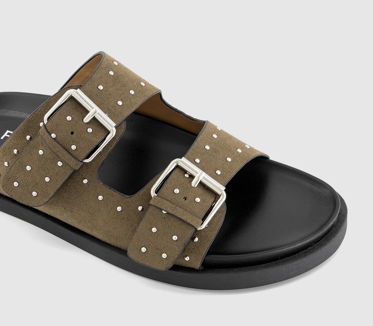 OFFICEScarlett Double Strap Studded Footbed SandalsKhaki