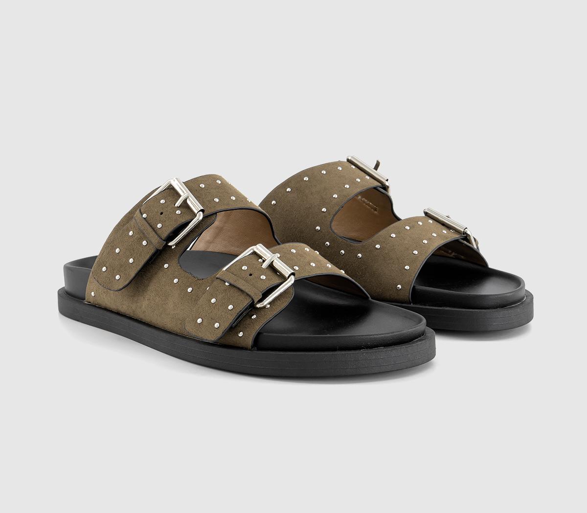 OFFICEScarlett Double Strap Studded Footbed SandalsKhaki