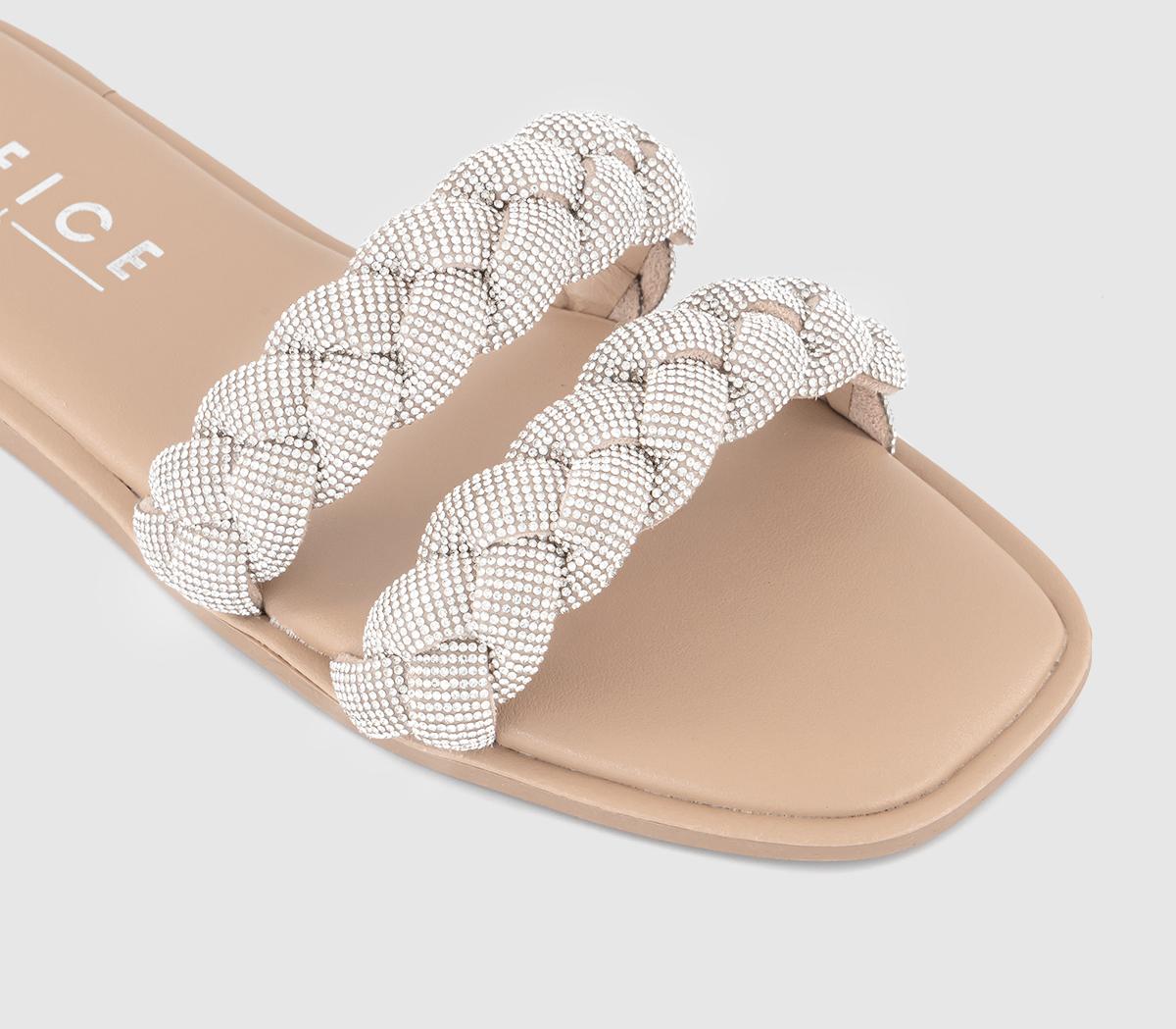 OFFICE Secretly Embellished Plaited Double Band Slides OFFICE Secretly Embellished Plaited Double Band Slides Silver Embellished