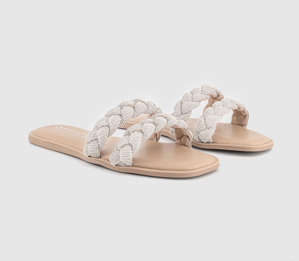 OFFICE Secretly Embellished Plaited Double Band Slides OFFICE Secretly Embellished Plaited Double Band Slides Silver Embellished