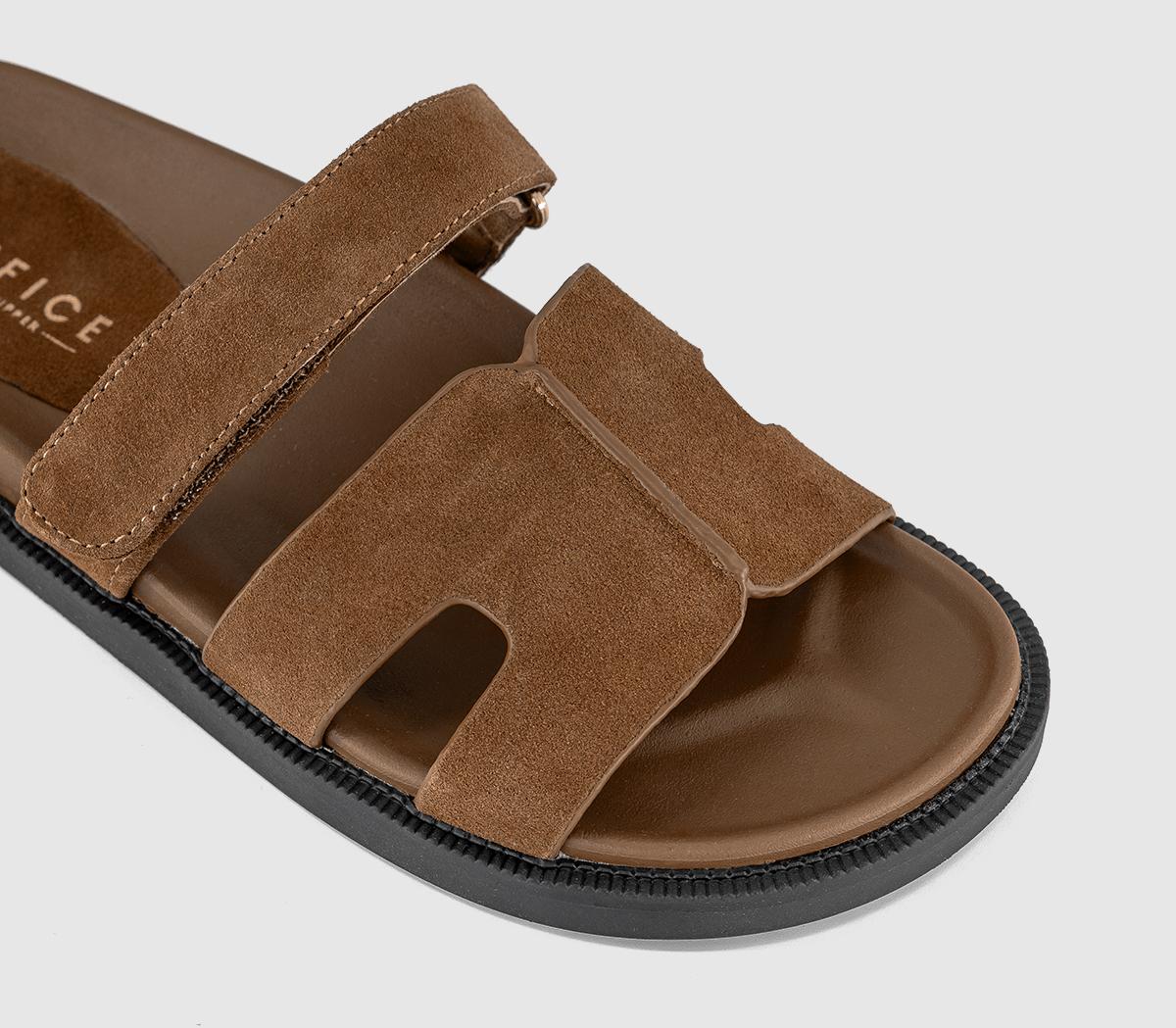 OFFICESerena Cut Out Two Strap Footbed SandalsDark Tan Suede