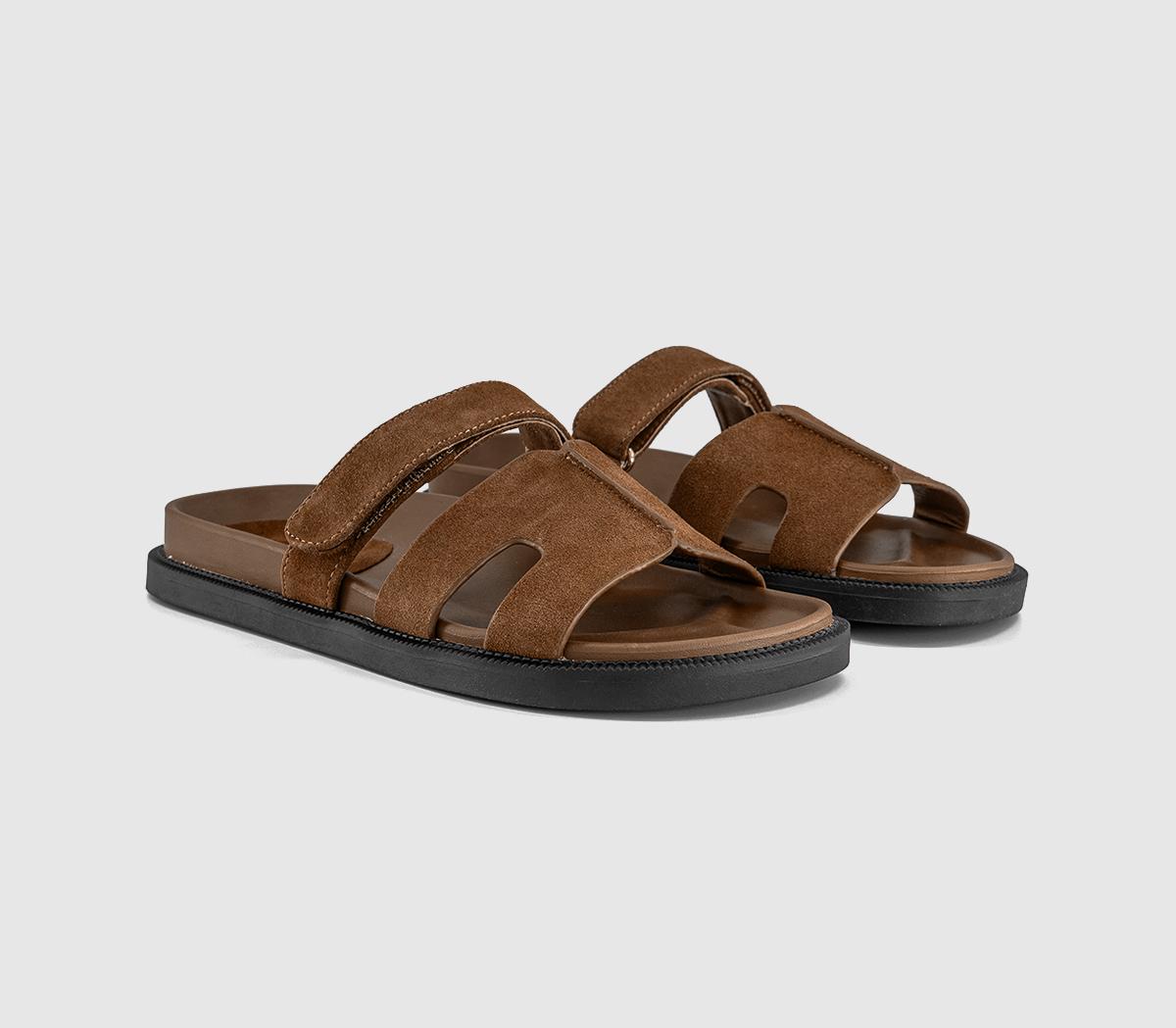 OFFICESerena Cut Out Two Strap Footbed SandalsDark Tan Suede