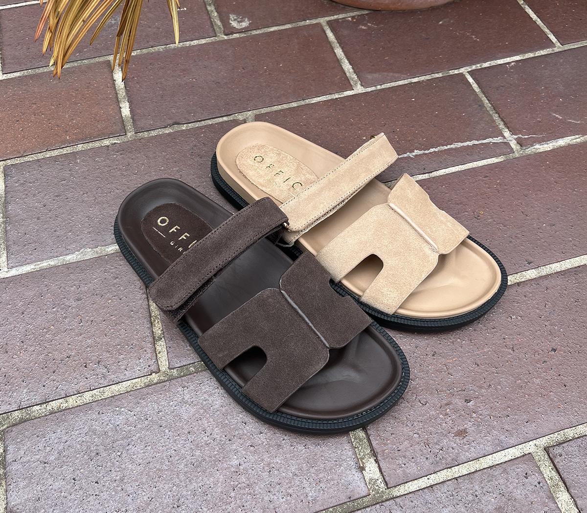 OFFICESerena Cut Out Two Strap Footbed Sandals OFFICESerena Cut Out Two Strap Footbed SandalsBrown Suede
