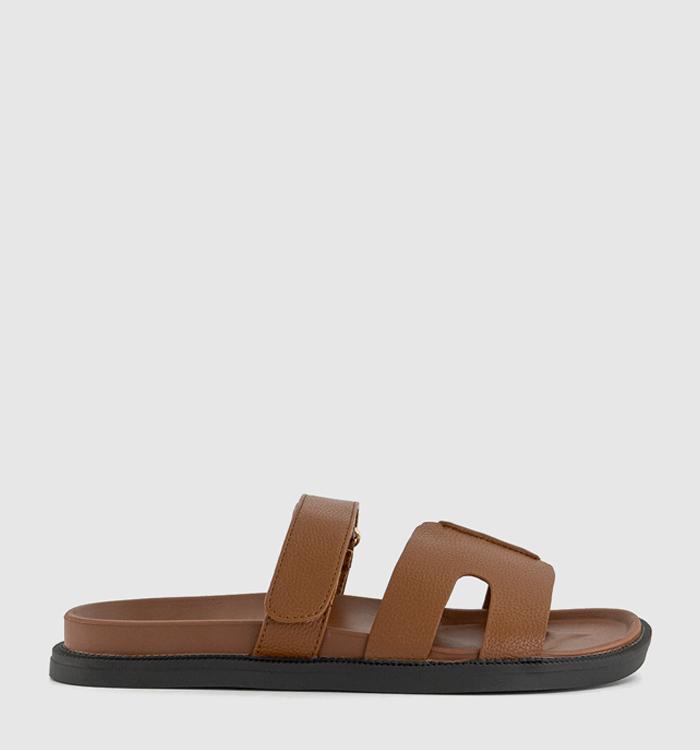 OFFICE Serena Cut Out Two Strap Footbed Sandals Tan