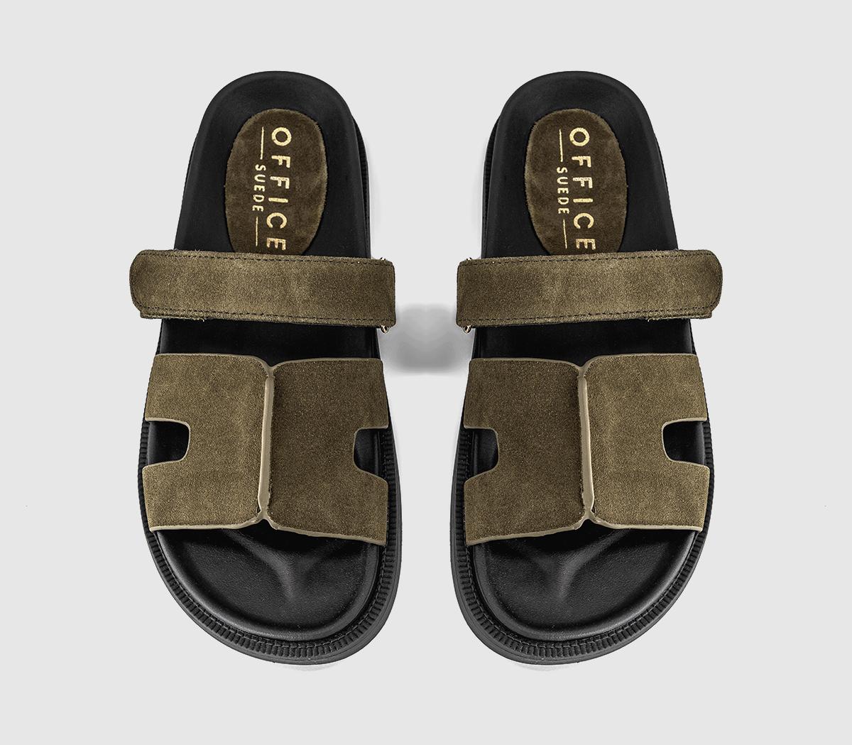 OFFICESerena Cut Out Two Strap Footbed SandalsOlive Suede