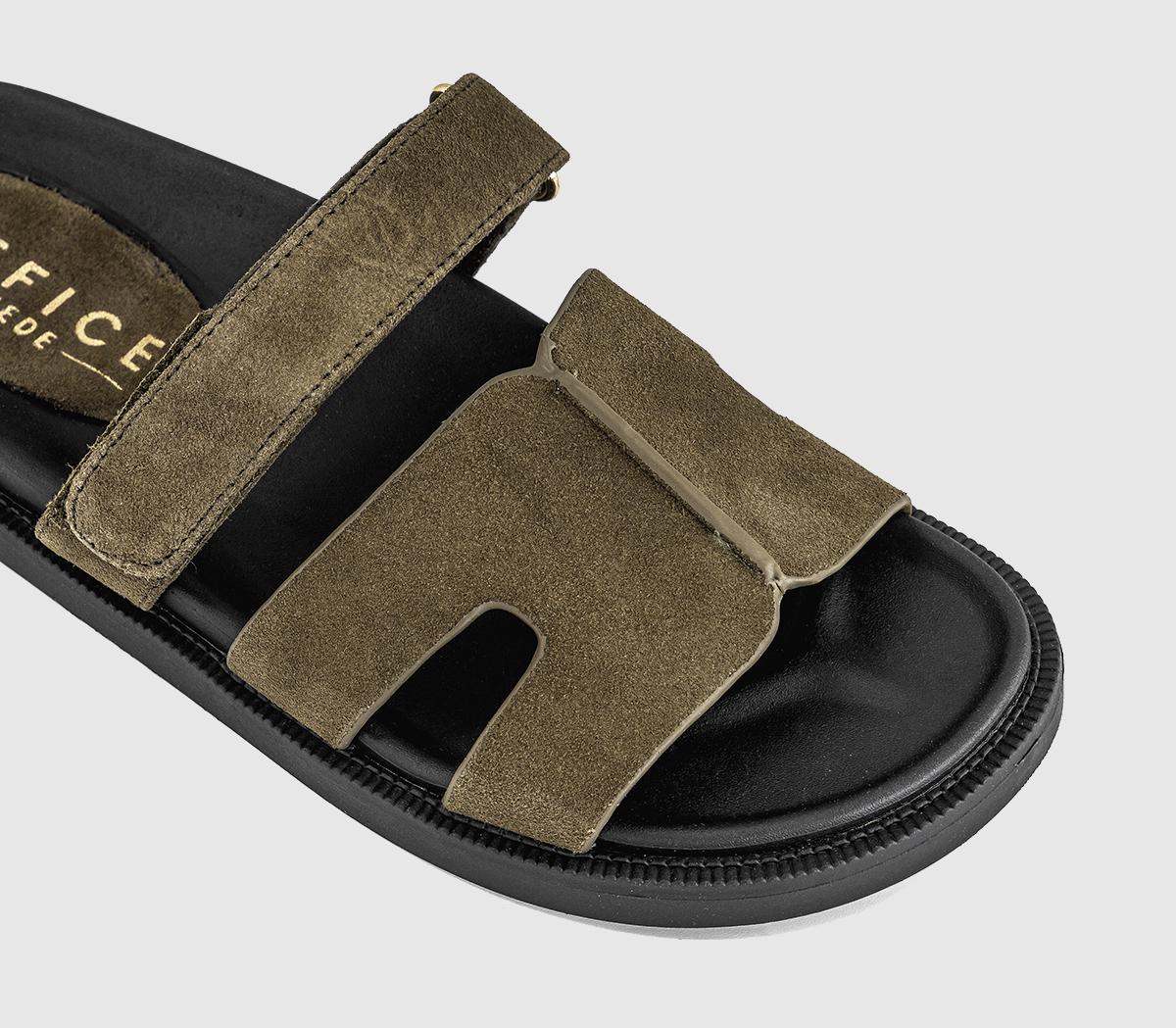 OFFICESerena Cut Out Two Strap Footbed SandalsOlive Suede