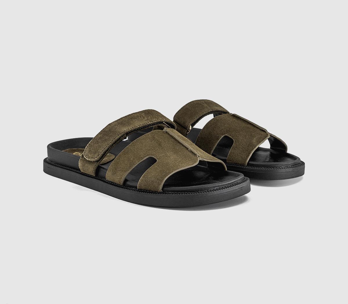 OFFICESerena Cut Out Two Strap Footbed SandalsOlive Suede