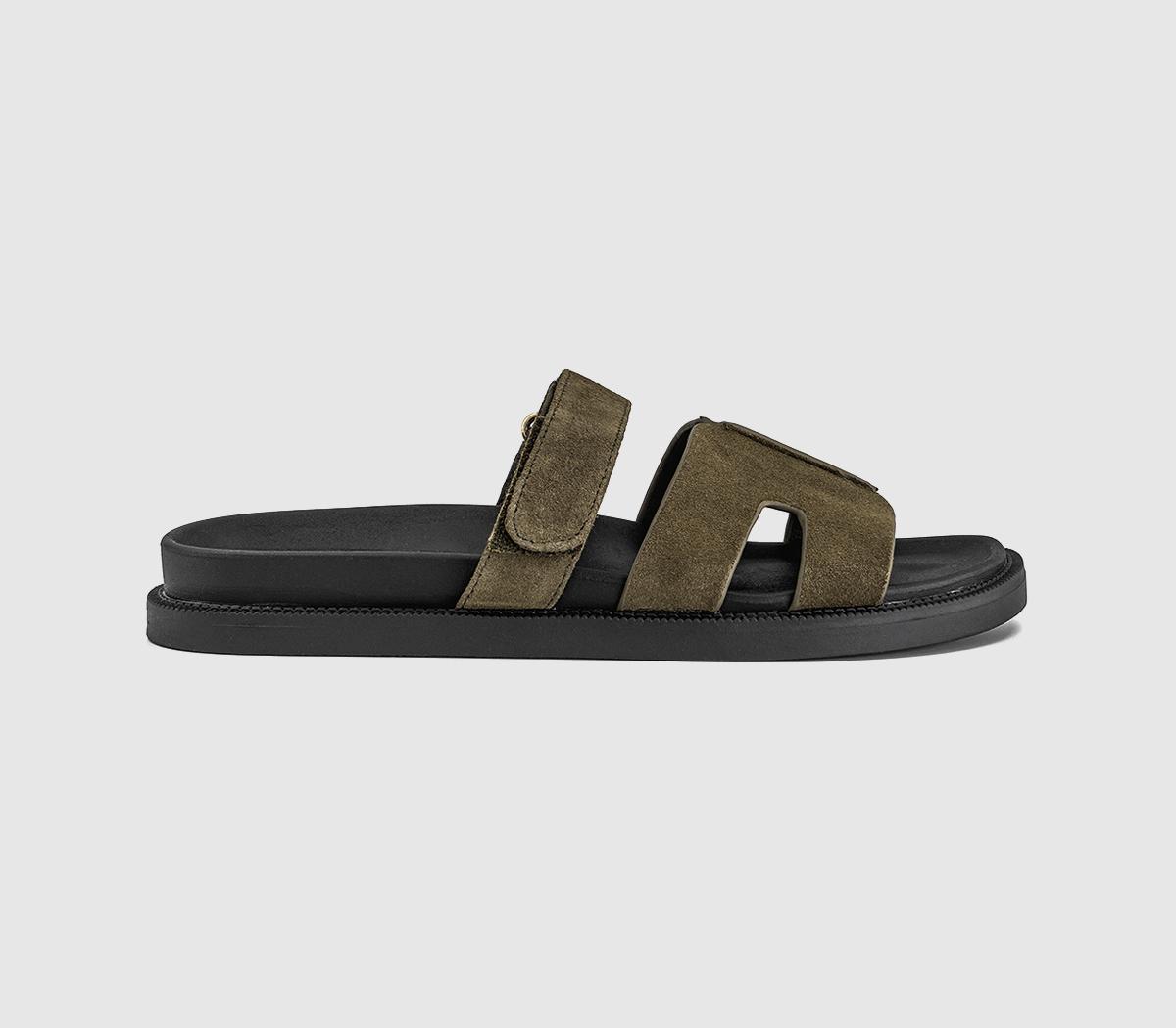 OFFICESerena Cut Out Two Strap Footbed SandalsOlive Suede