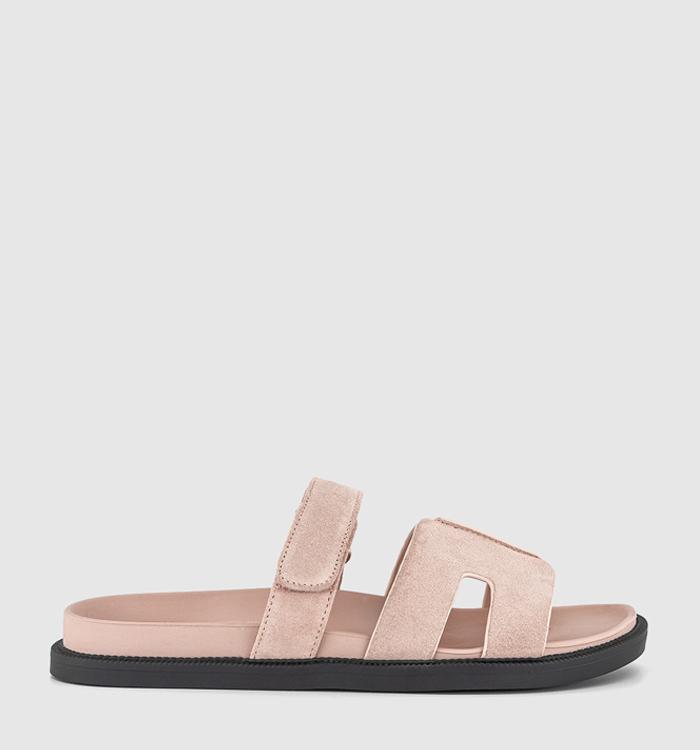 OFFICE Serena Cut Out Two Strap Footbed Sandals Pink Suede