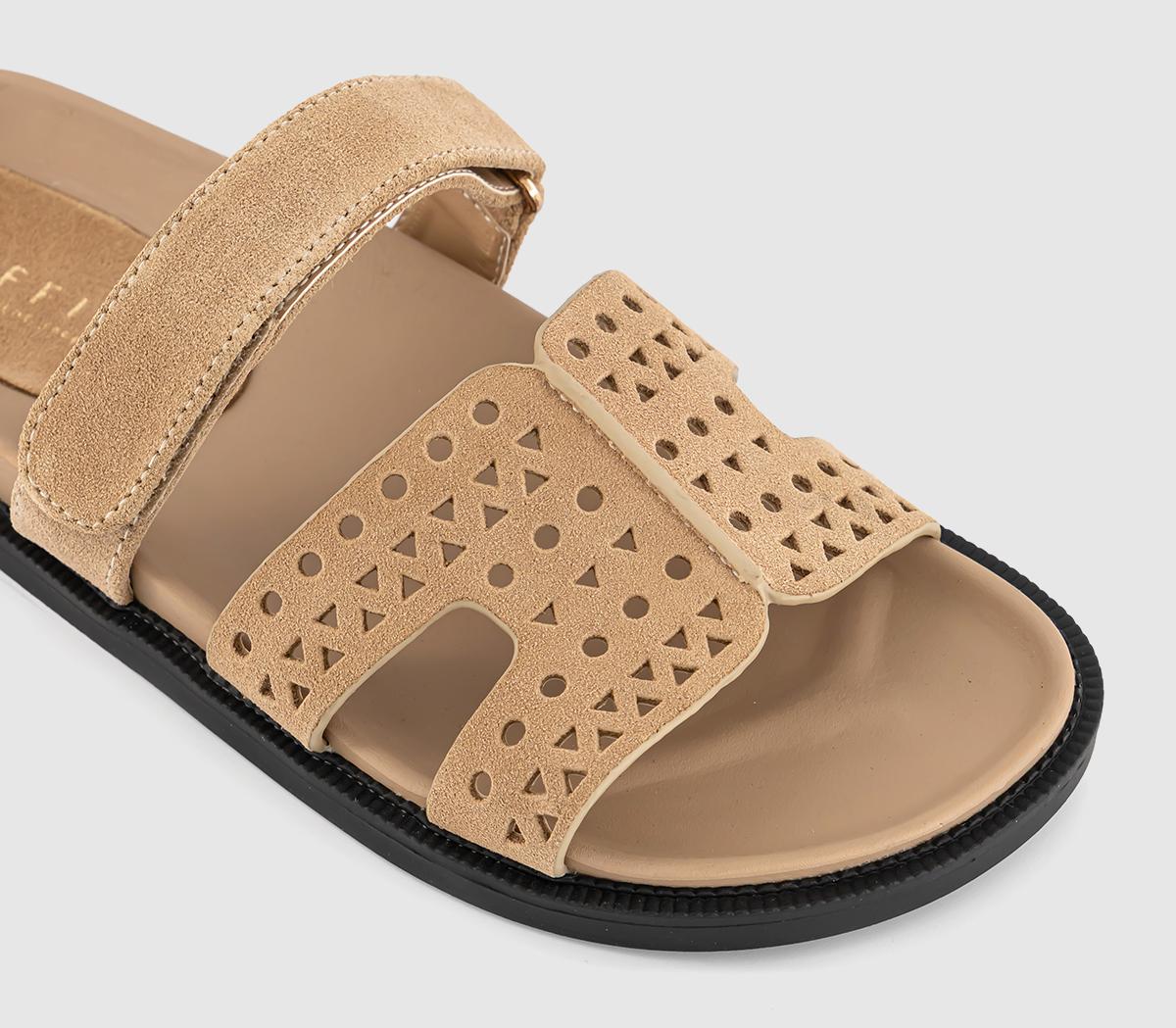 OFFICESerena Cut Out Two Strap Footbed SandalsBeige Suede