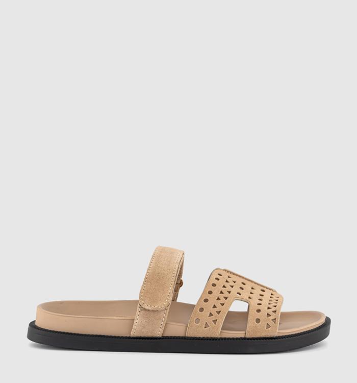 OFFICE Serena Cut Out Two Strap Footbed Sandals Beige Suede