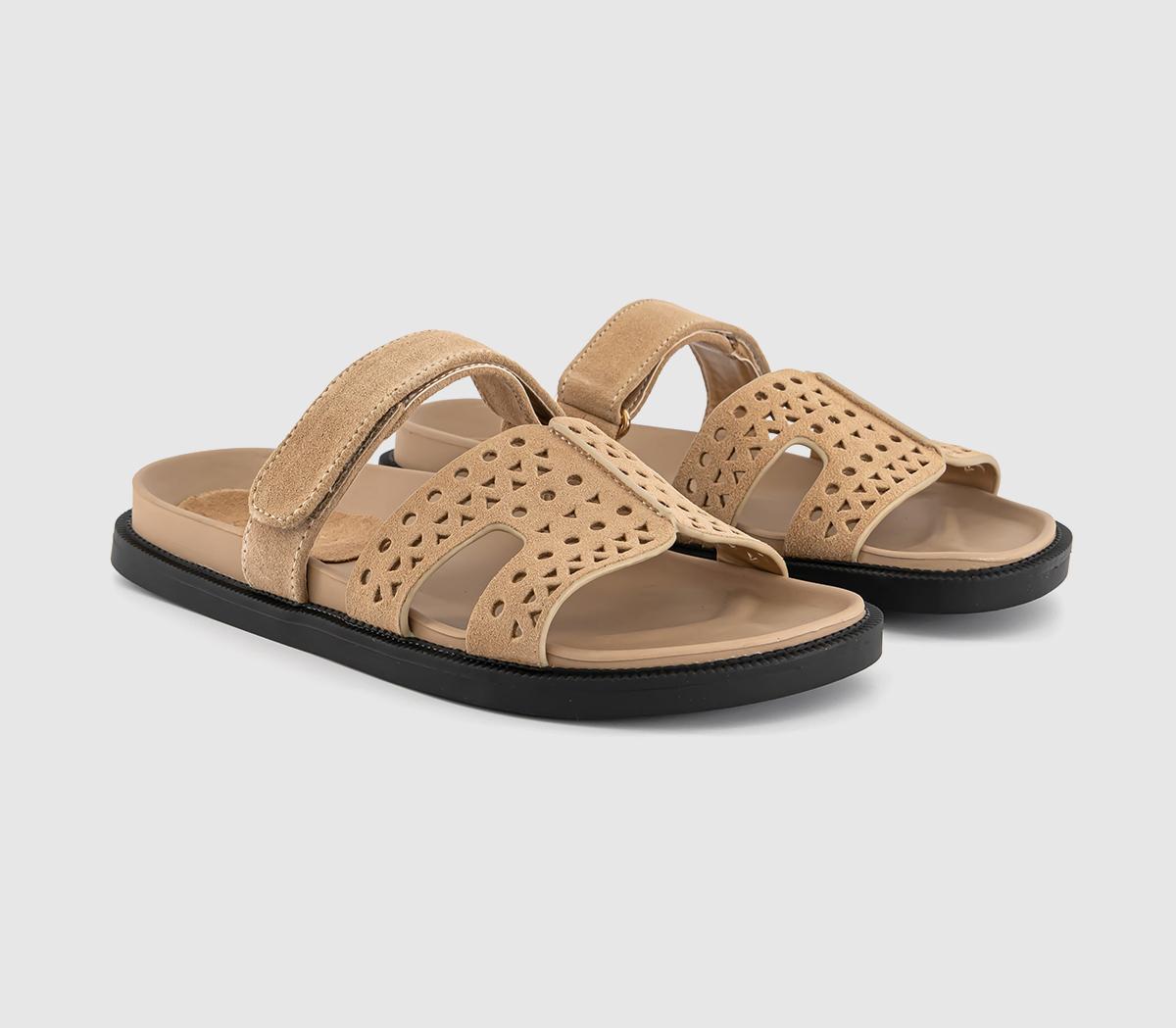 OFFICESerena Cut Out Two Strap Footbed SandalsBeige Suede