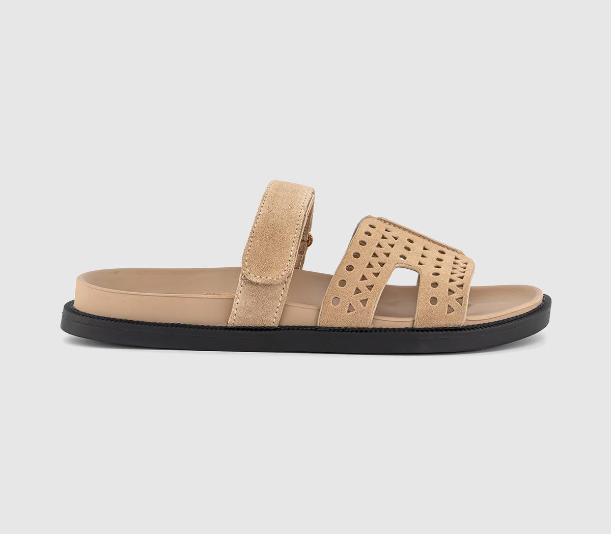 OFFICESerena Cut Out Two Strap Footbed SandalsBeige Suede