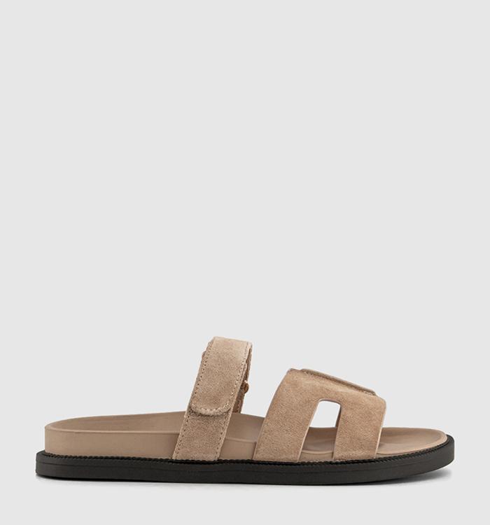 OFFICE Serena Cut Out Two Strap Footbed Sandals Taupe New