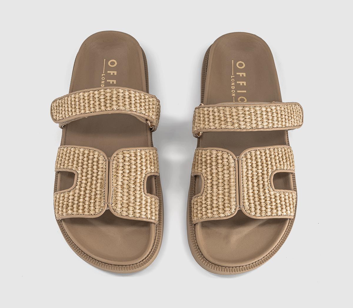 OFFICESerena Cut Out Two Strap Footbed SandalsBeige Raffia