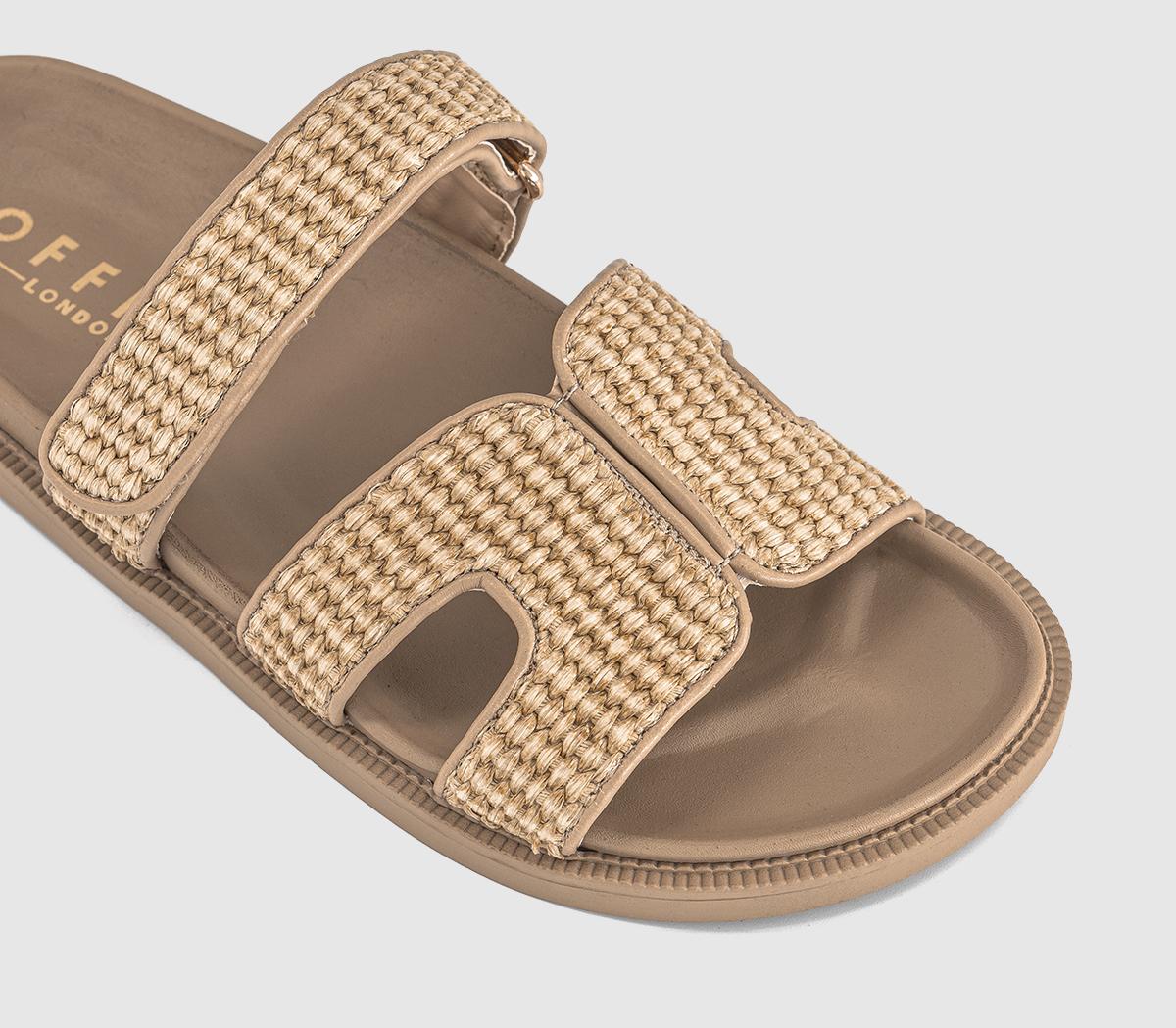 OFFICESerena Cut Out Two Strap Footbed SandalsBeige Raffia