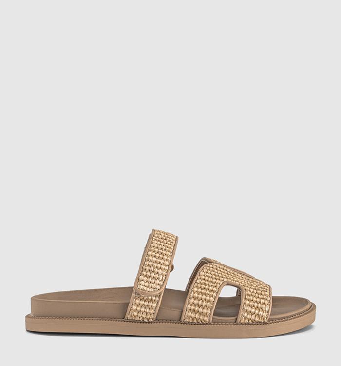 OFFICE Serena Cut Out Two Strap Footbed Sandals Beige Raffia