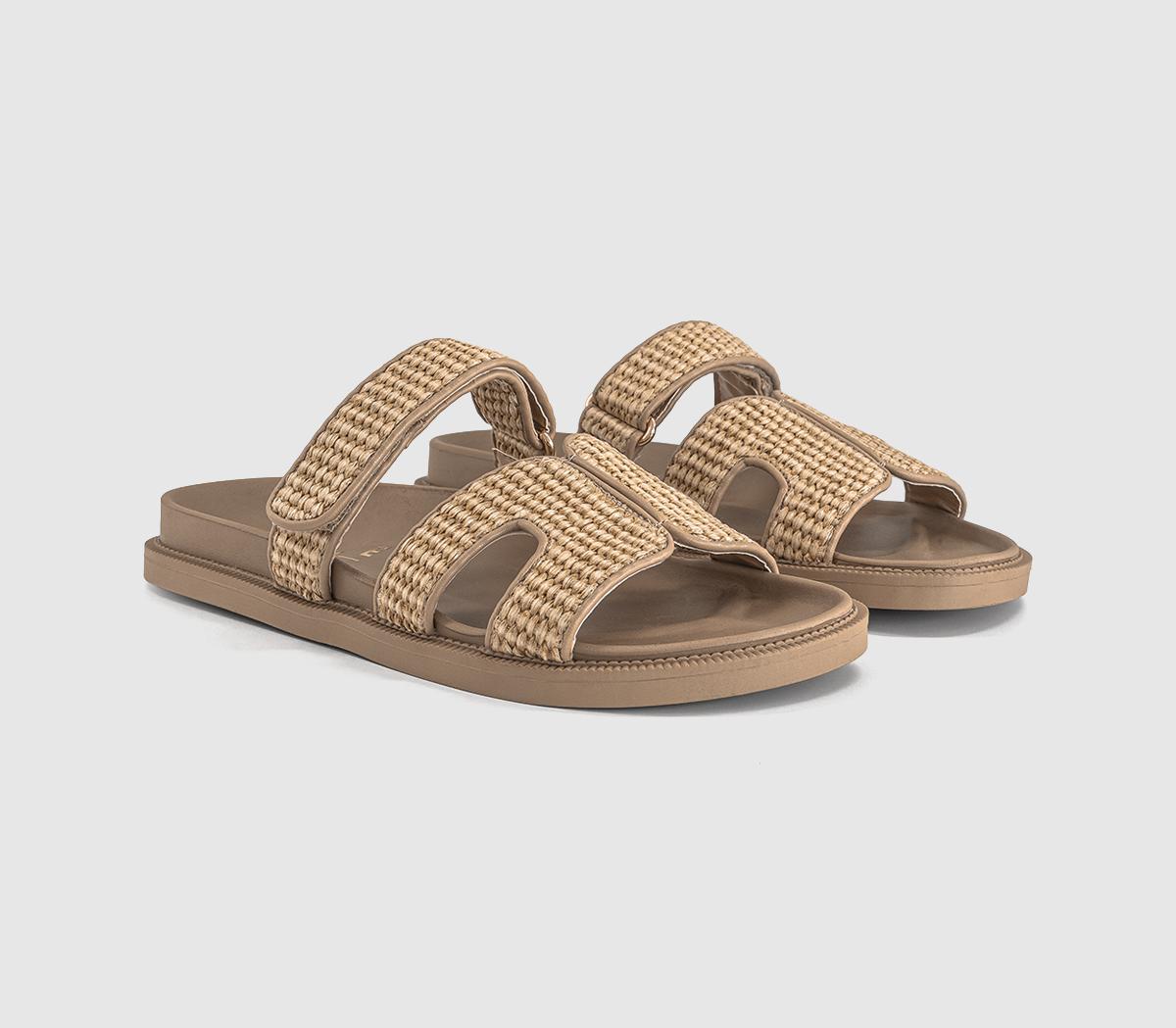OFFICESerena Cut Out Two Strap Footbed SandalsBeige Raffia