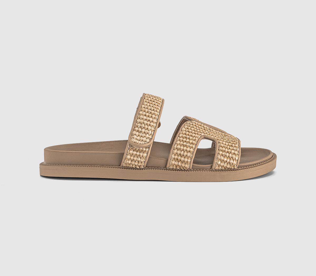 OFFICESerena Cut Out Two Strap Footbed SandalsBeige Raffia