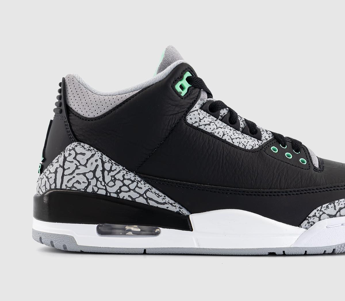 JordanAir Jordan 3 Retro Trainers Black Green Glowwolf Greywhite